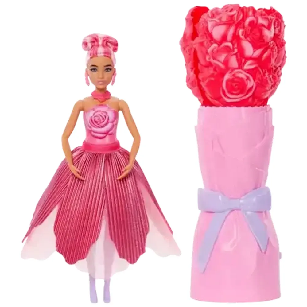 Barbie Petal Pop Scented Doll with Rose Dress & Accessories, Bouquet Reveal with Pet Bunny & Surprises like Watering Can, Necklace & Earrings