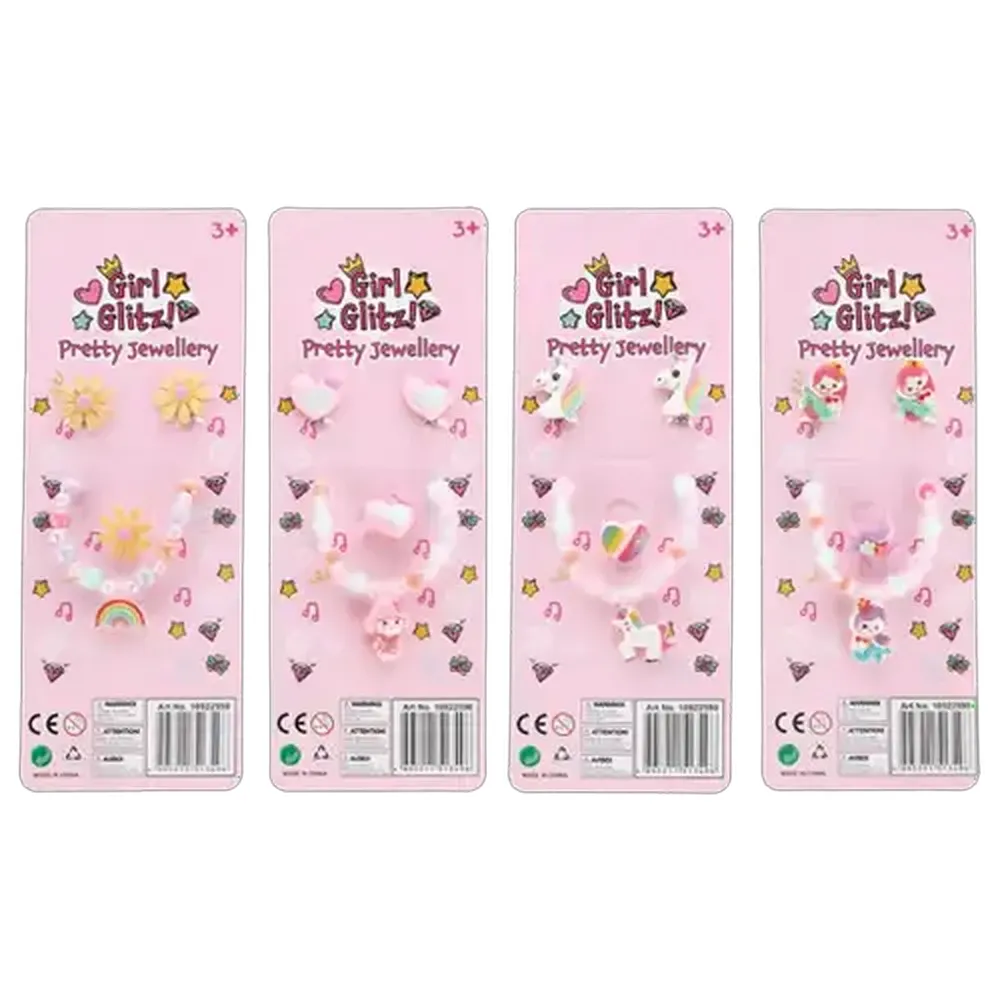 Girl Glitz! Pretty Jewellery Earrings, Ring & Bracelet Set 4 Piece (Design May Vary)