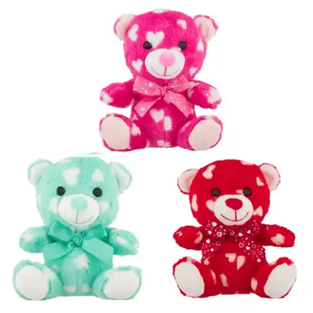 Heart Print Sitting Plush Bear 17cm (Type May Vary)