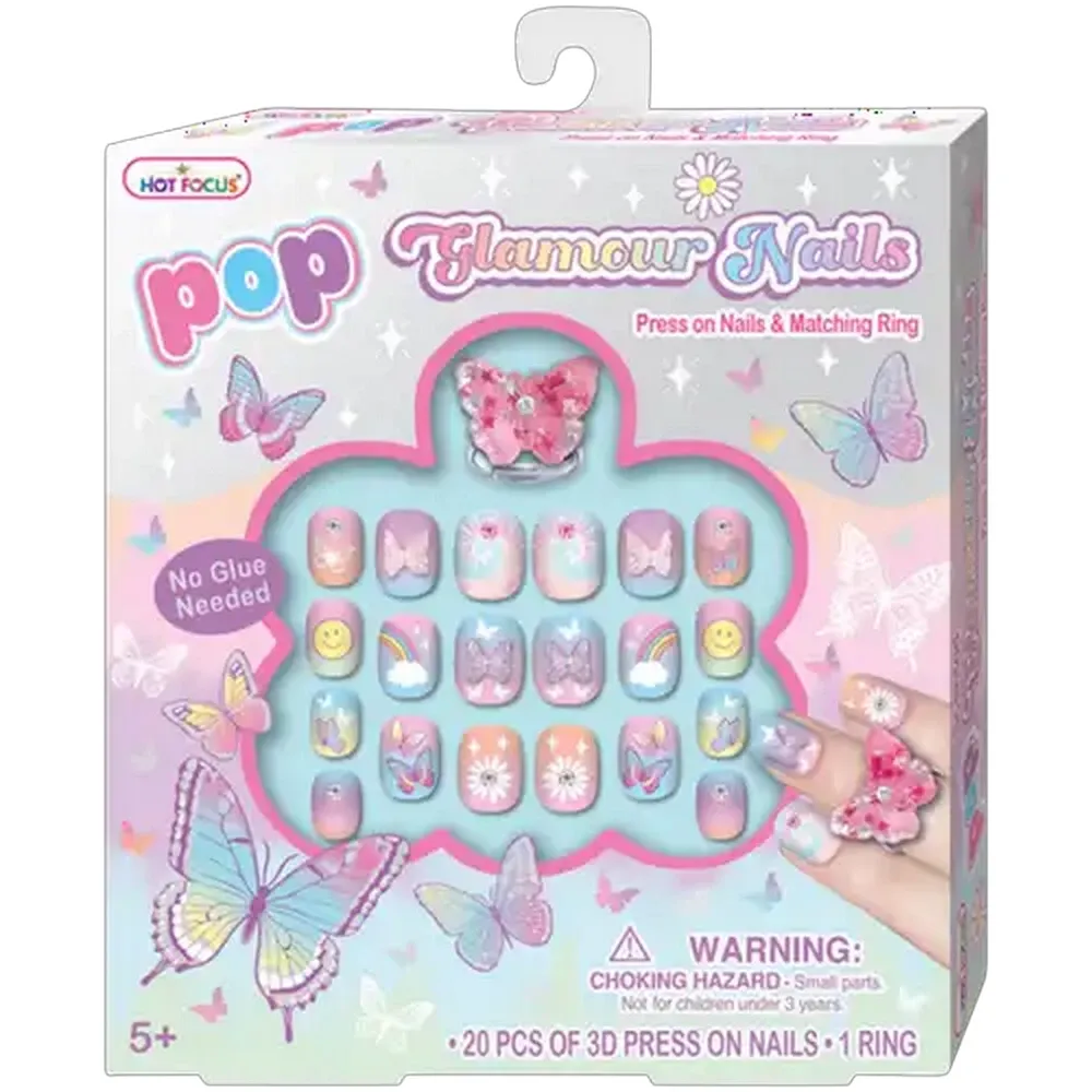 Hot Focus Pop Glamour Press On Nails 21-Piece (Colour May Vary)