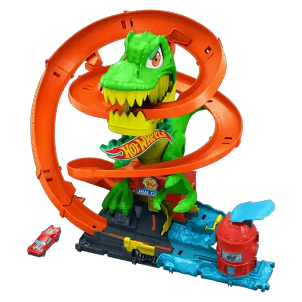 Hot Wheels Toy Car Track Set, City T-Rex Blaze Battle Playset & 1:64 Scale Die-Cast Vehicle