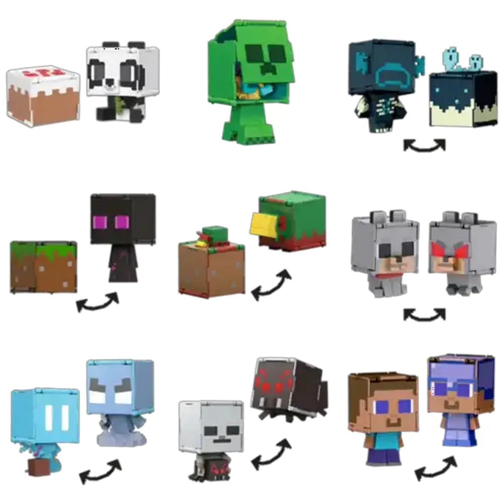 Minecraft Flippin’ Figs Figures, 2-in-1 Fidget Play, 3.75-inch Scale Collectible Toy (Characters May Vary)