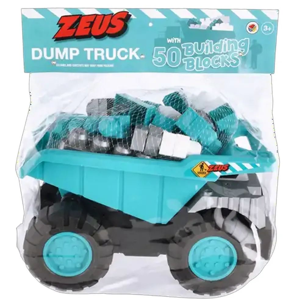 Zeus Turquoise and Grey Dumping Truck with Building Blocks 36cm